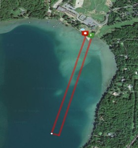 Approximate swim course: image shows nicely the long shallow stretches.